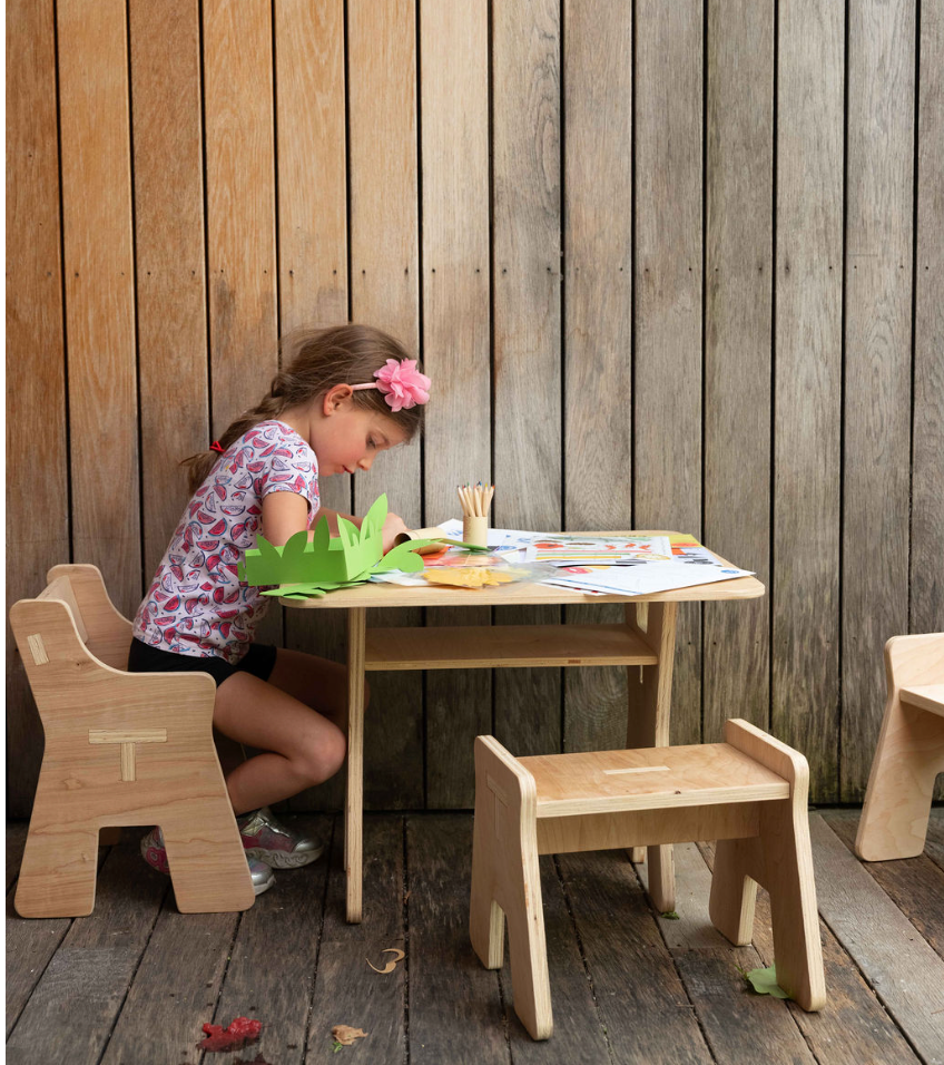 Kids Wooden Table + Chair + Stool