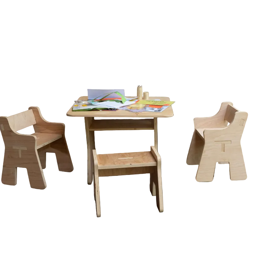 Kids Wooden Table + Chair + Stool