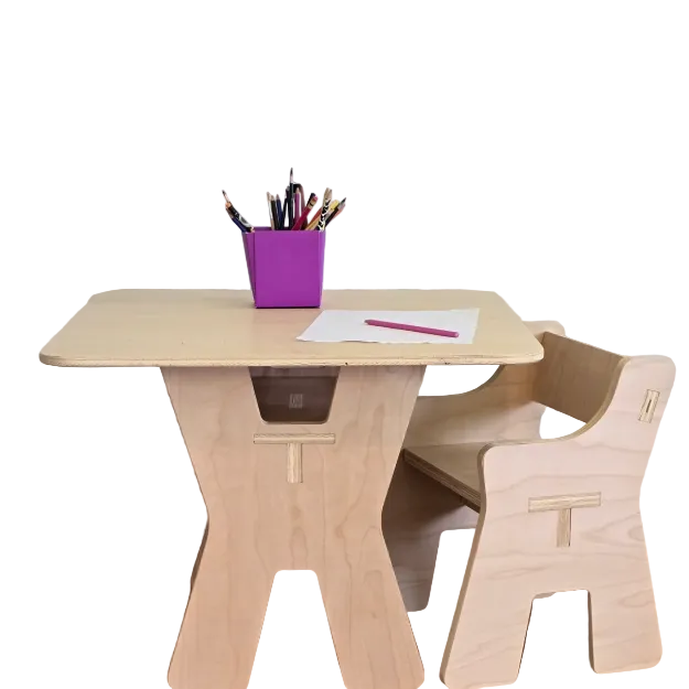 Kids Wooden Table + Chair + Stool